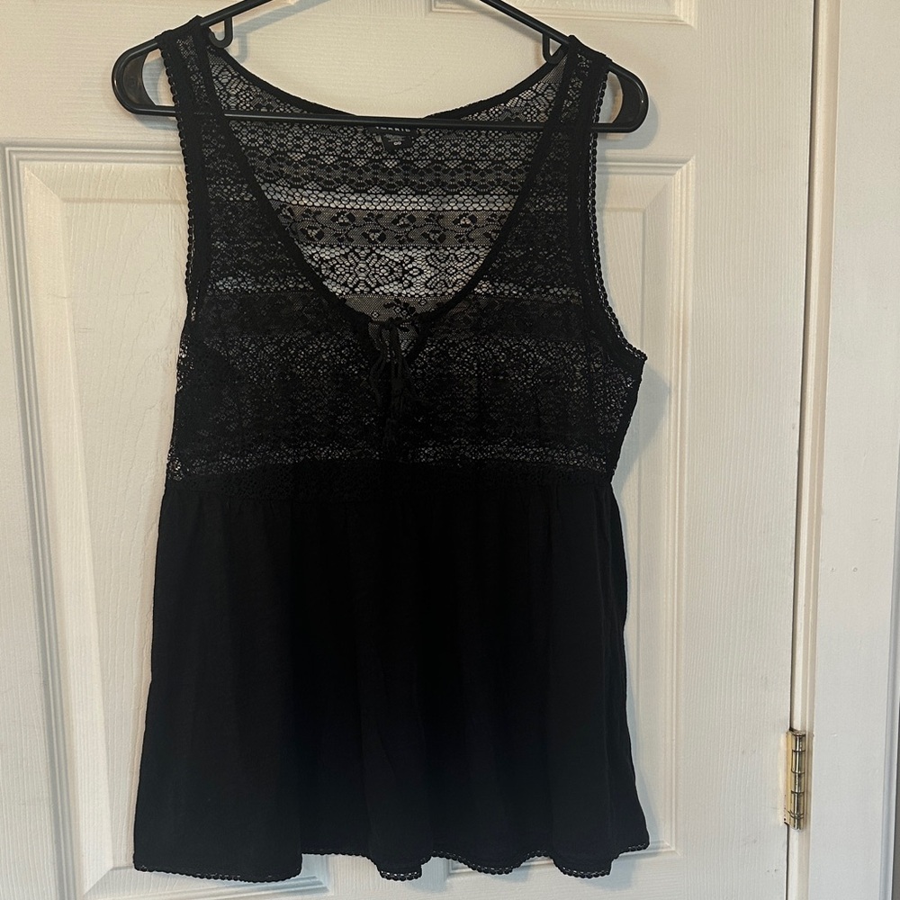 torrid Black Crochet Lace Tank with V-Detail